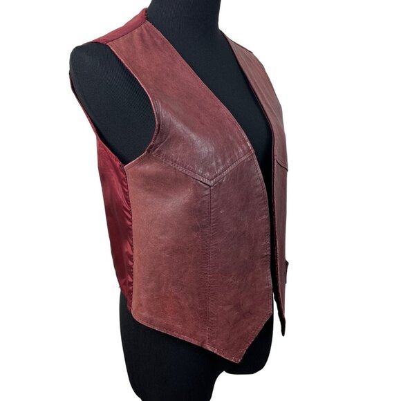 Jordache Vintage Unisex Red Leather Western Country Boho Vest Sz M - Picture 2 of 10